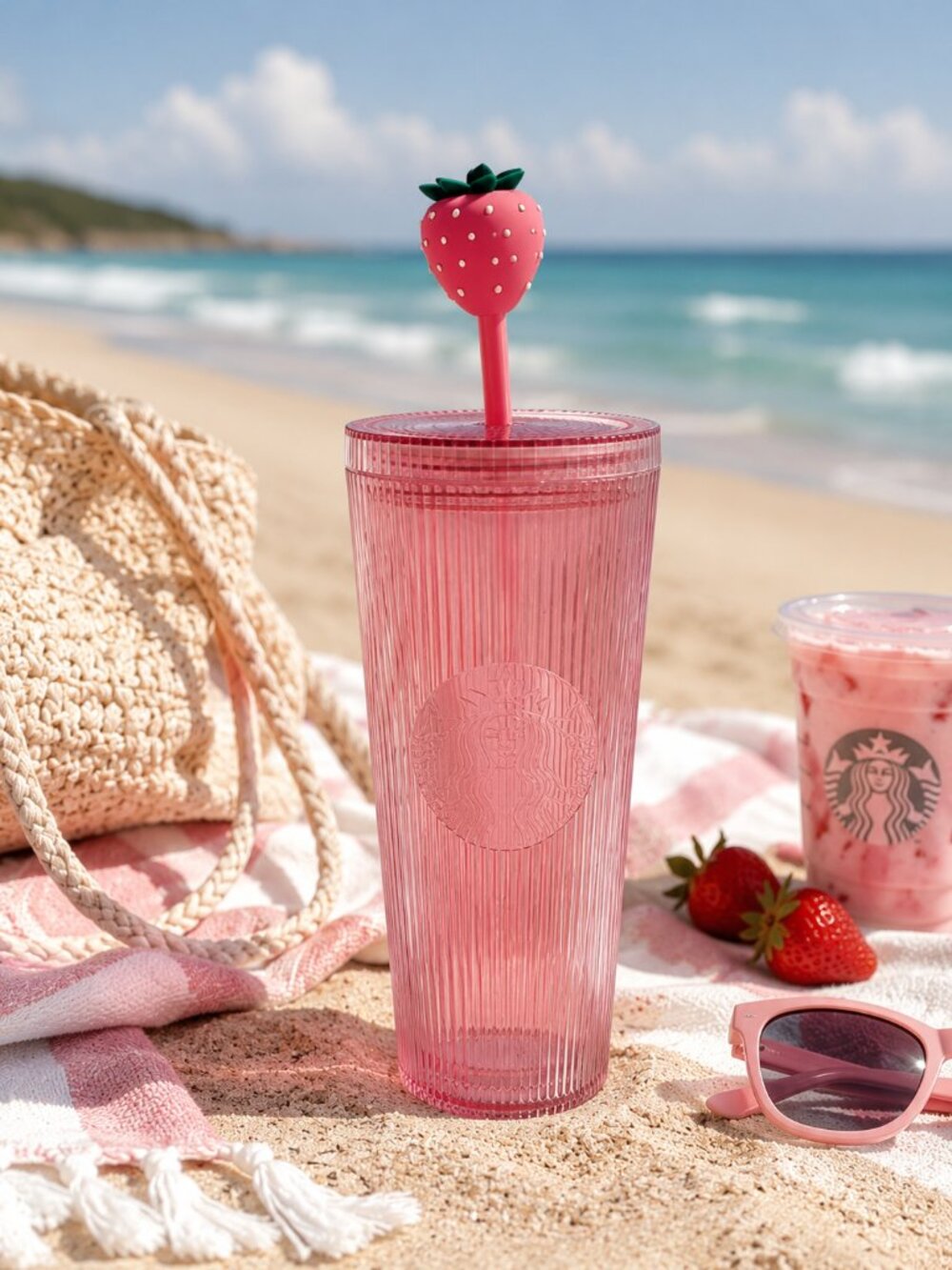 Starbucks Strawberry Cold Cup Pink Drink Vibes Fluted 24oz Tumbler NWT Coquette